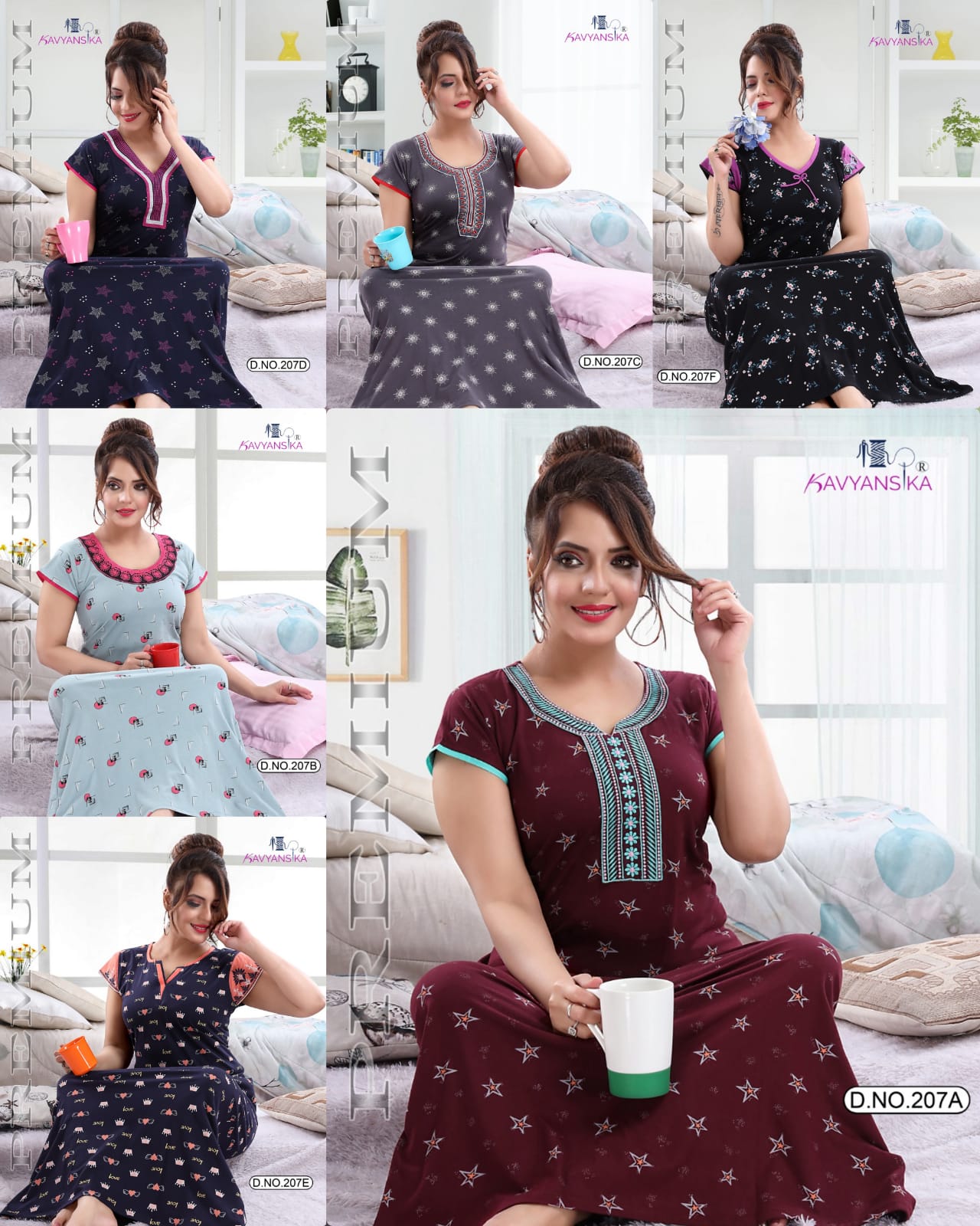 Kavyansika 207 Premium Embroidery Printed Hosiery Cotton Nighty Collection